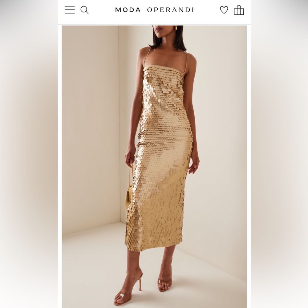 NWT - THE NEW ARRIVALS BY ILKYAZ OZEL Phoenix Sequin Dress in Gold